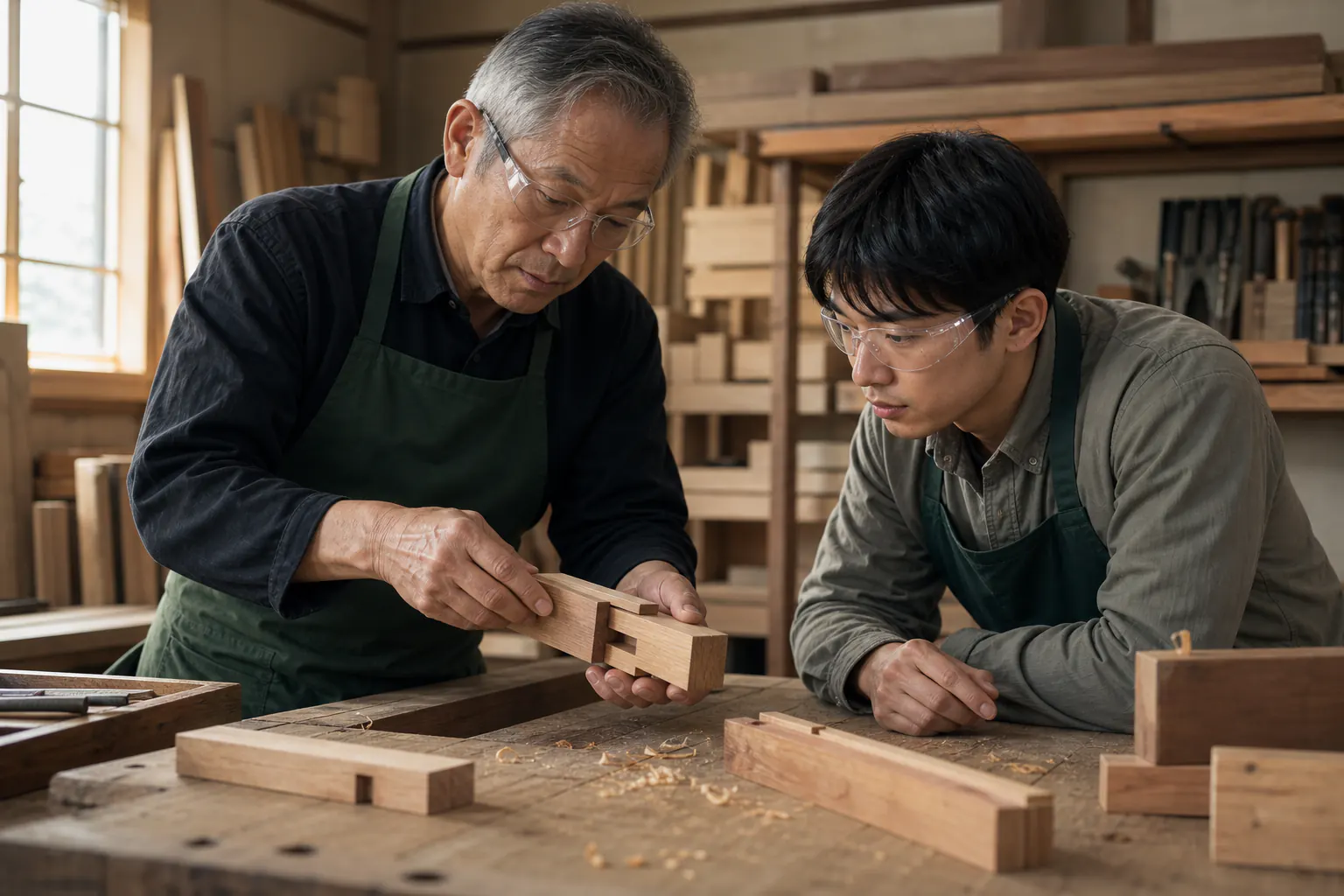 木造作の手加工技術を熟練職人から若手へ引き継ぐ現場