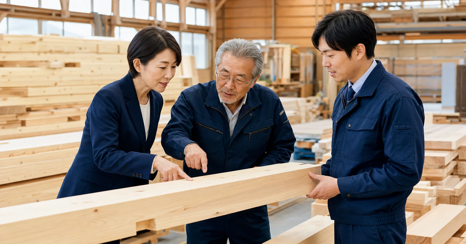 木造住宅 M&A事例として夢ハウスの木材調達・乾燥・プレカット・加盟店網を分析する工場と住宅のイメージ